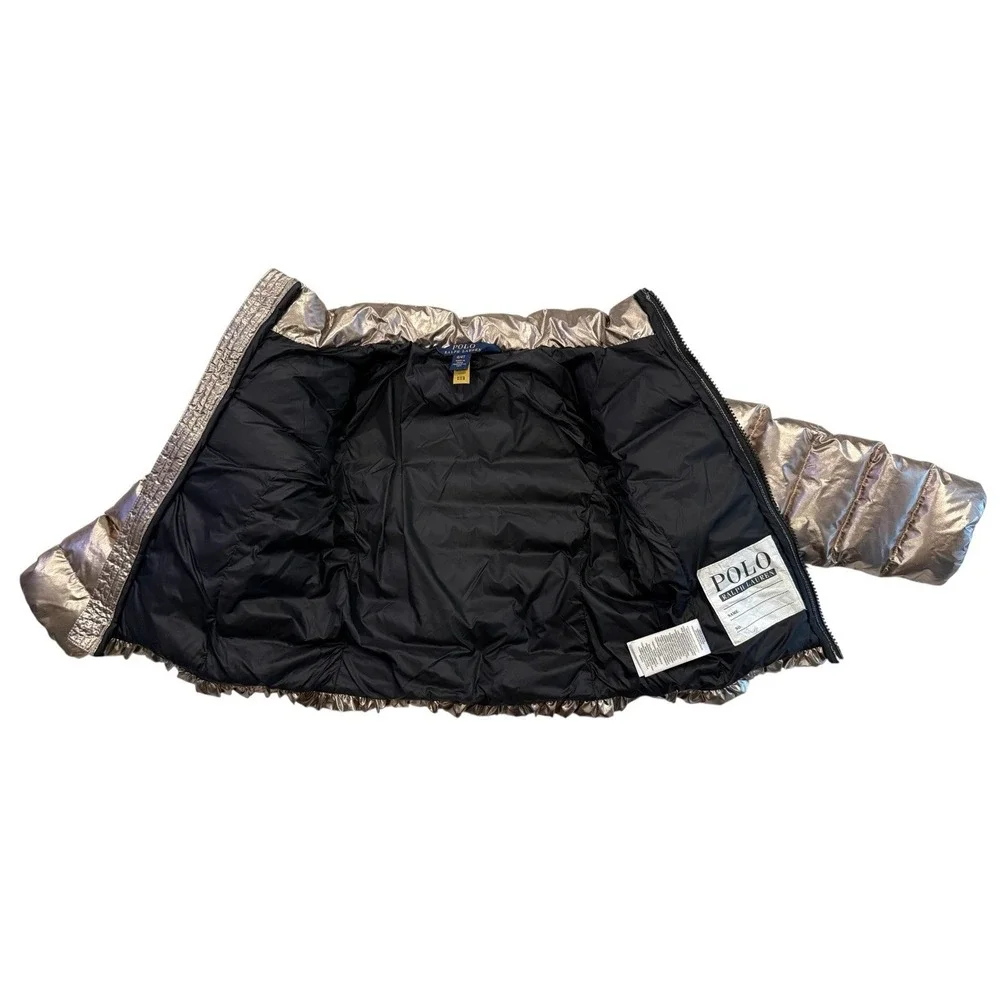 Polo Ralph Lauren Kids Puffer Jacket‎ Coat 4T Zip Snap Gold Metallic Logo